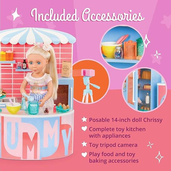 Cooking Show Set with 14-inch Doll– 50+ Food & Baking Accessories - Picture 2 of 7